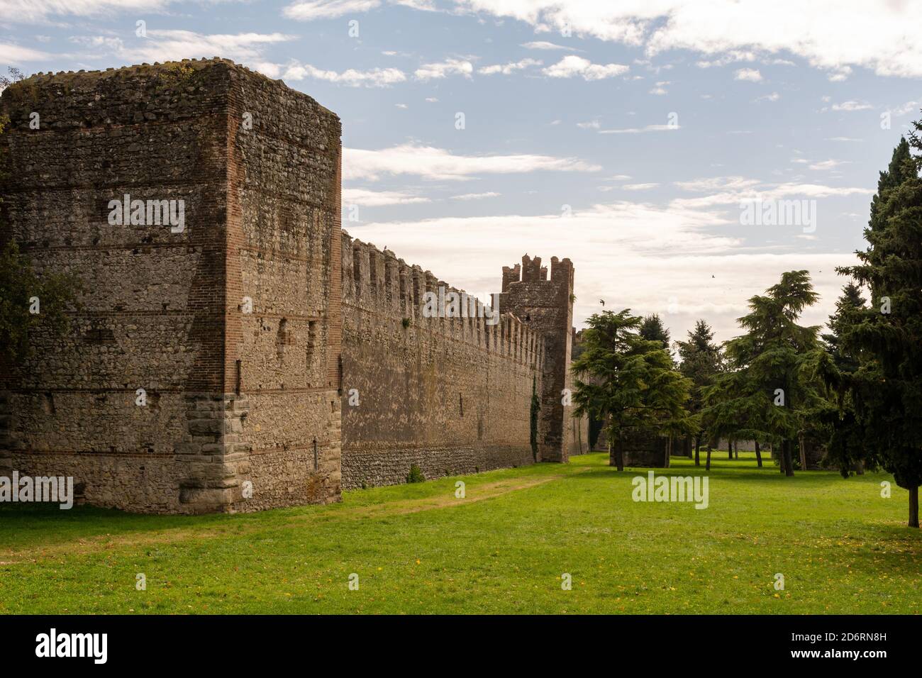 Medieval Town with a Castle and surrounding city wall of Soave in the province of Verona, Italy in autumn Stock Photo