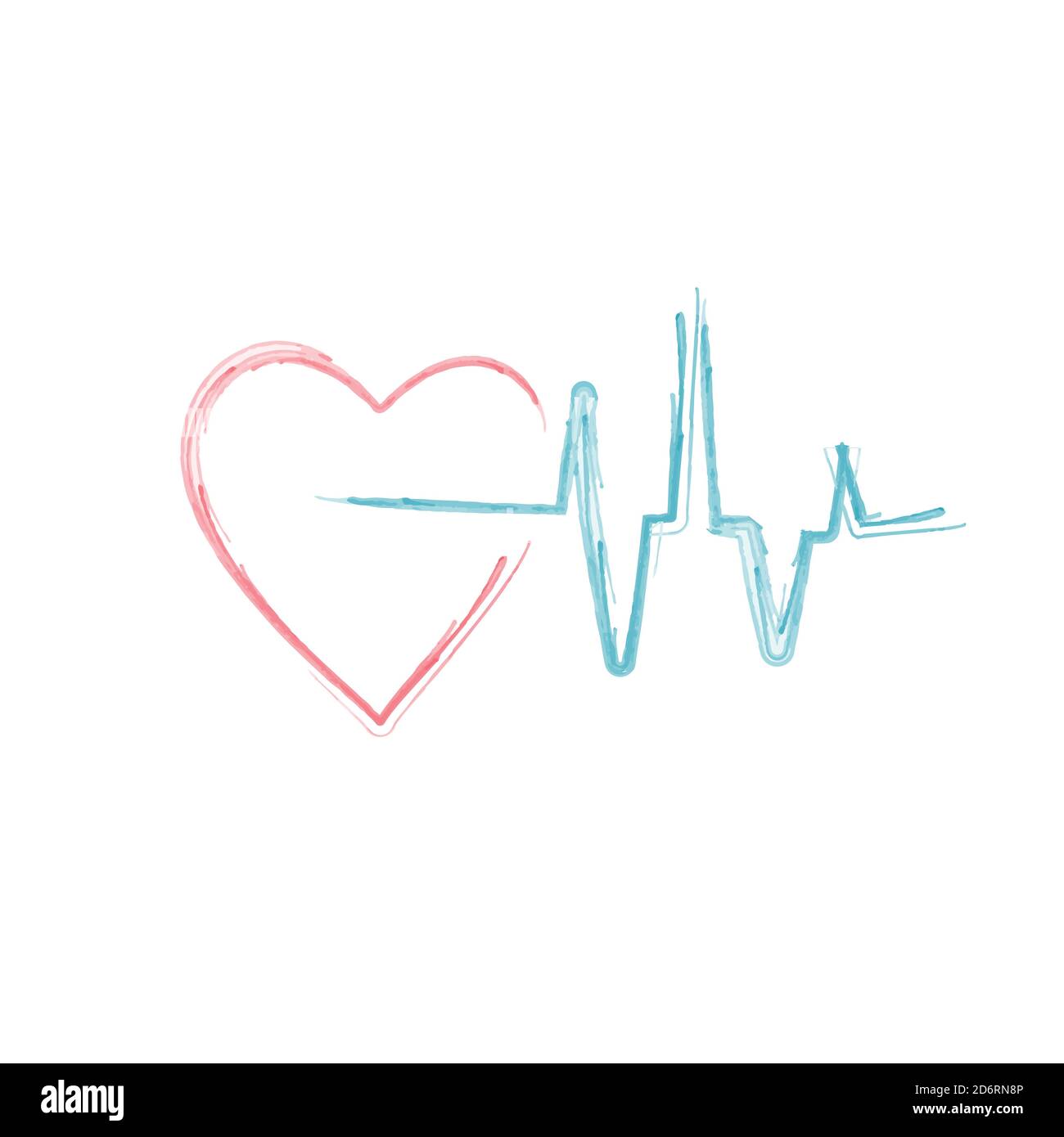 Hand drawn Red heart with ekg medical design. Stock vector illustration isolated on white background. Stock Vector