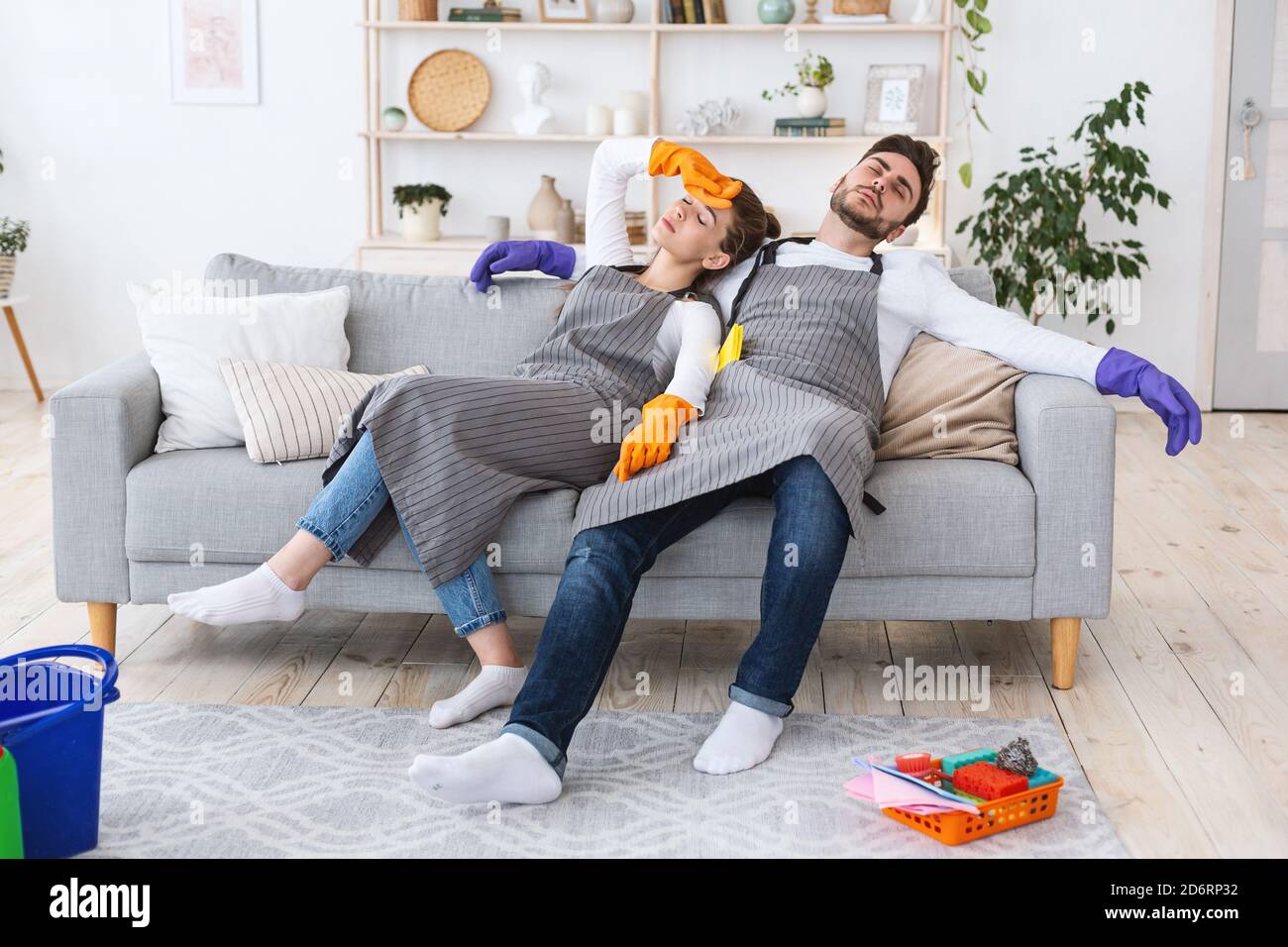 Fatigue after cleaning house during self-isolation covid-19 Stock Photo