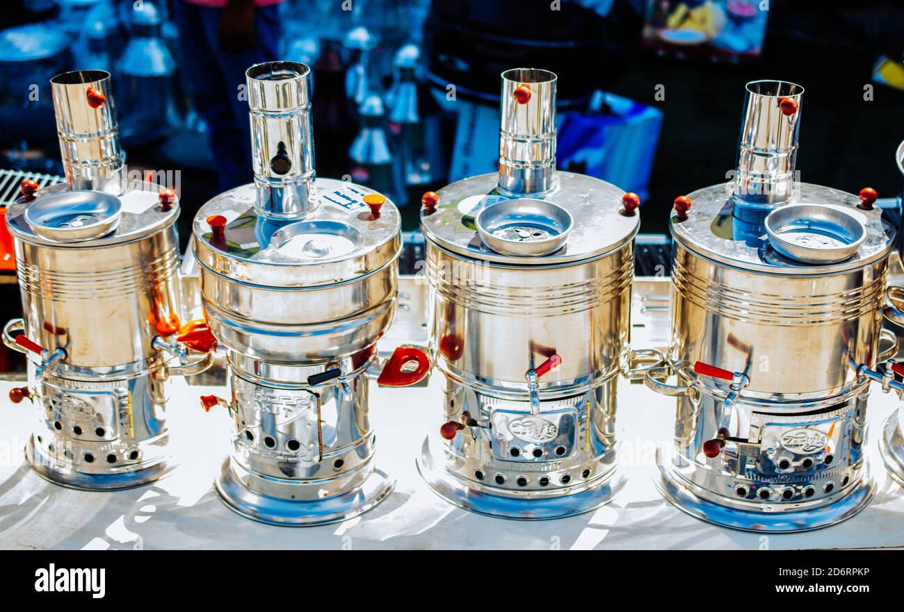 Traditional samovar for tea in the view Stock Photo - Alamy