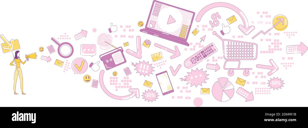 Advertising business thin line concept vector illustration Stock Vector