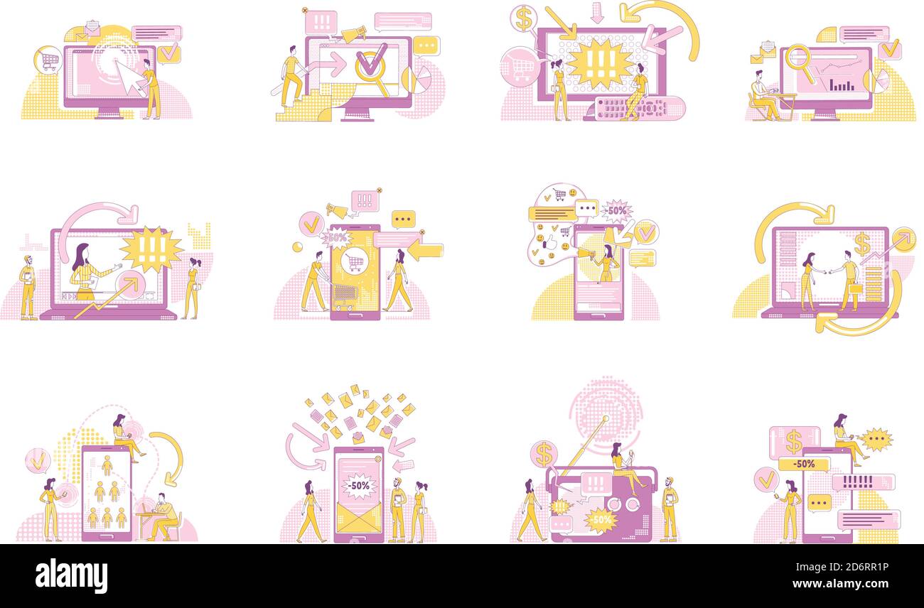 Digital marketing thin line concept vector illustrations set Stock ...