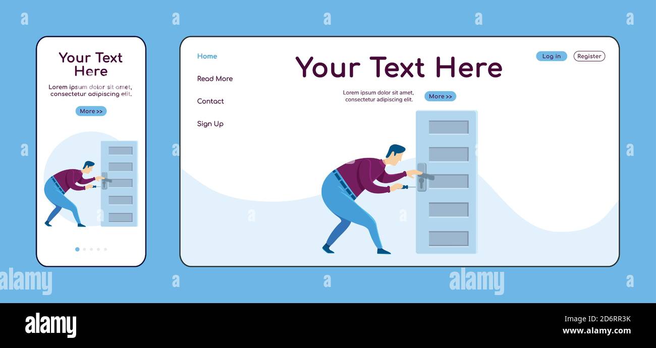 Fixing door knob adaptive landing page flat color vector template Stock Vector