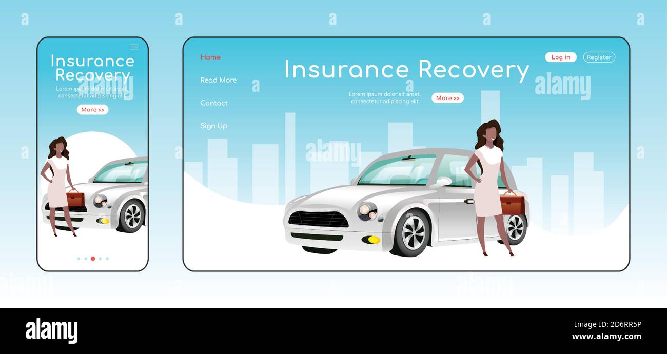 Insurance recovery responsive landing page vector template Stock Vector