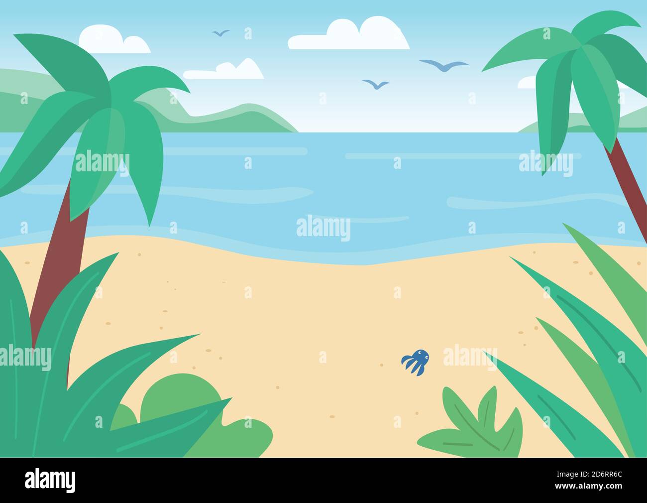 Tropical sand beach and sea flat color vector illustration Stock Vector ...