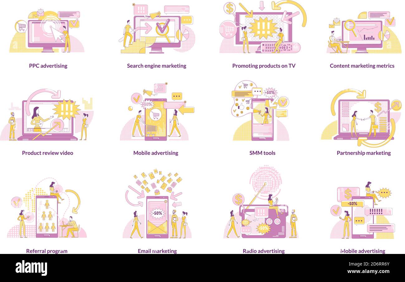 Digital marketing thin line concept vector illustrations set Stock ...