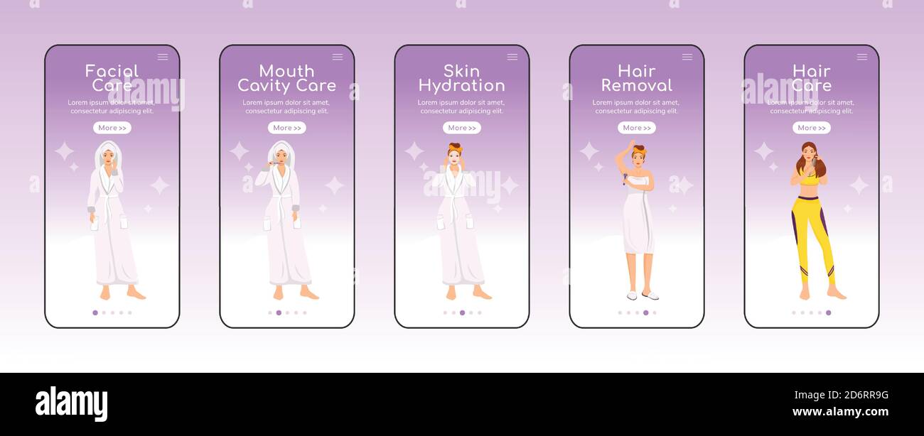 Hygiene routine onboarding mobile app screen flat vector template Stock ...