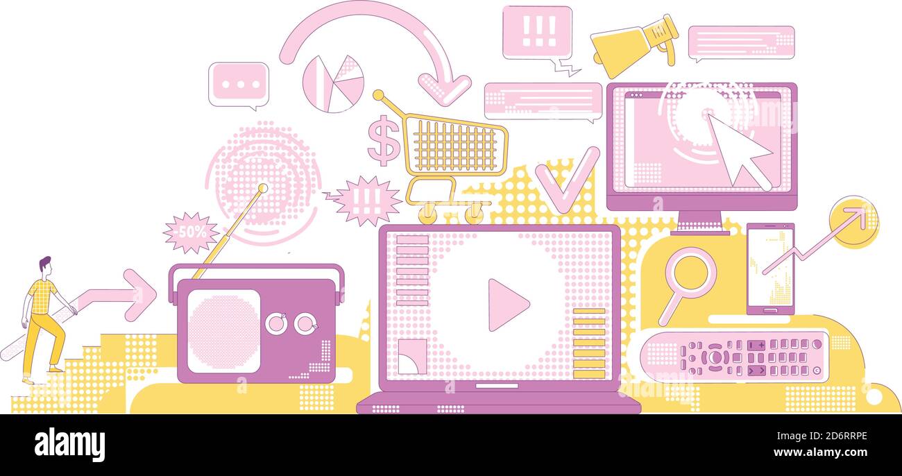Digital advertising thin line concept vector illustration Stock Vector