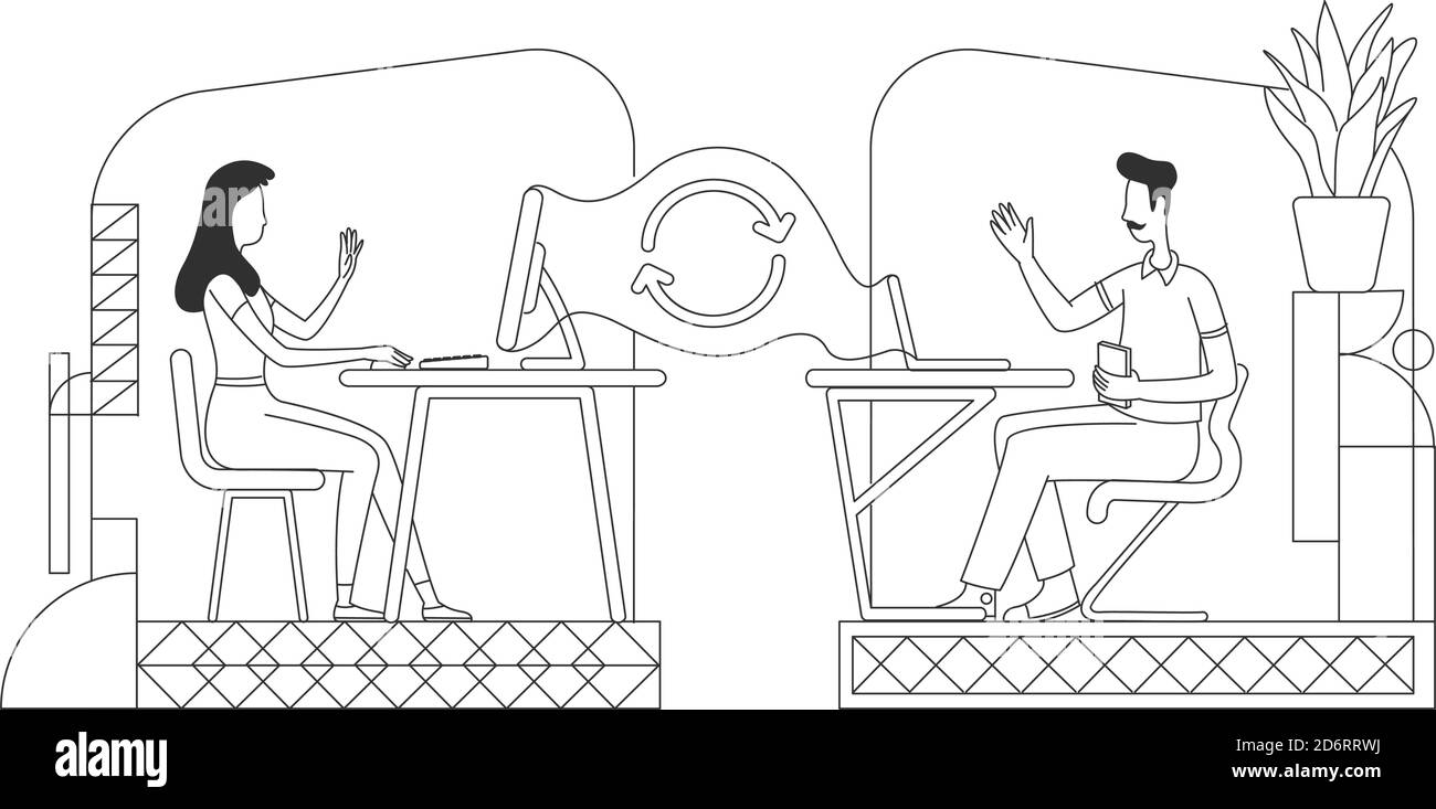 Freelancing, outsourcing thin line vector illustration Stock Vector