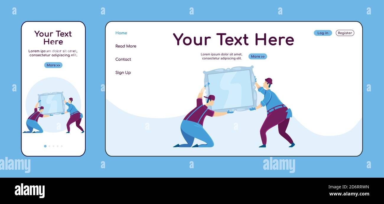 Hanging mirror adaptive landing page flat color vector template Stock Vector