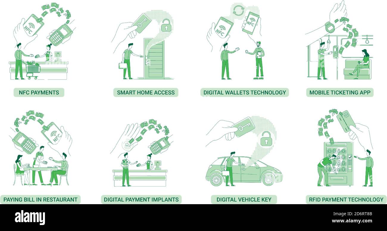 NFC technologies, RFID payments benefits Stock Vector