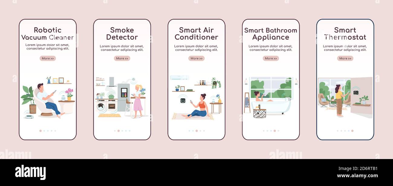 IOT devices onboarding mobile app screen flat vector template Stock Vector