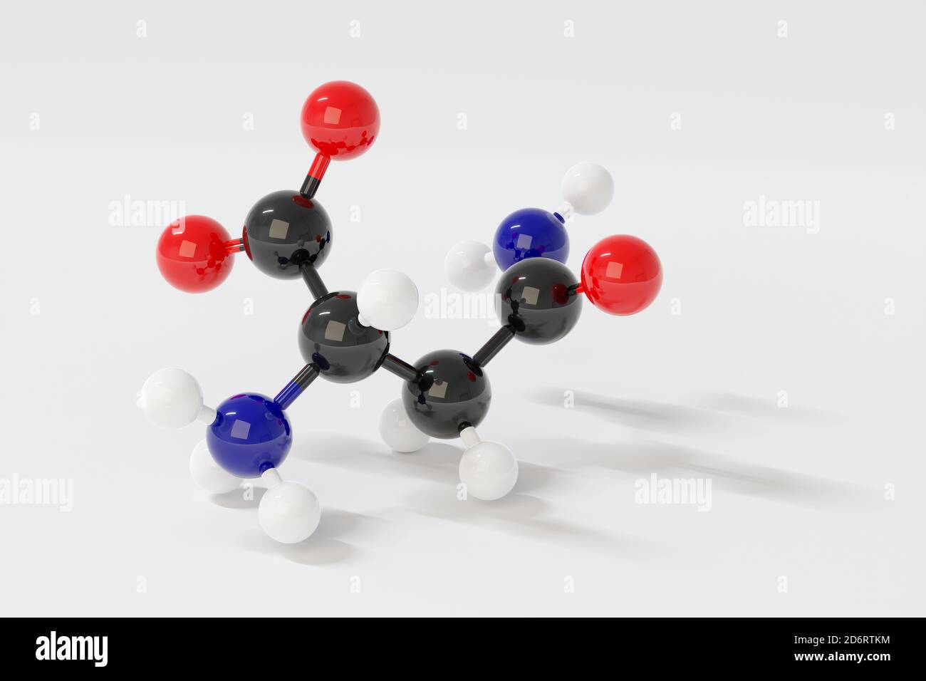 Asparagine (L-asparagine, Asn, N) amino acid molecule. 3D rendering. Ball and stick molecular model with conventional color coding. White background. Stock Photo