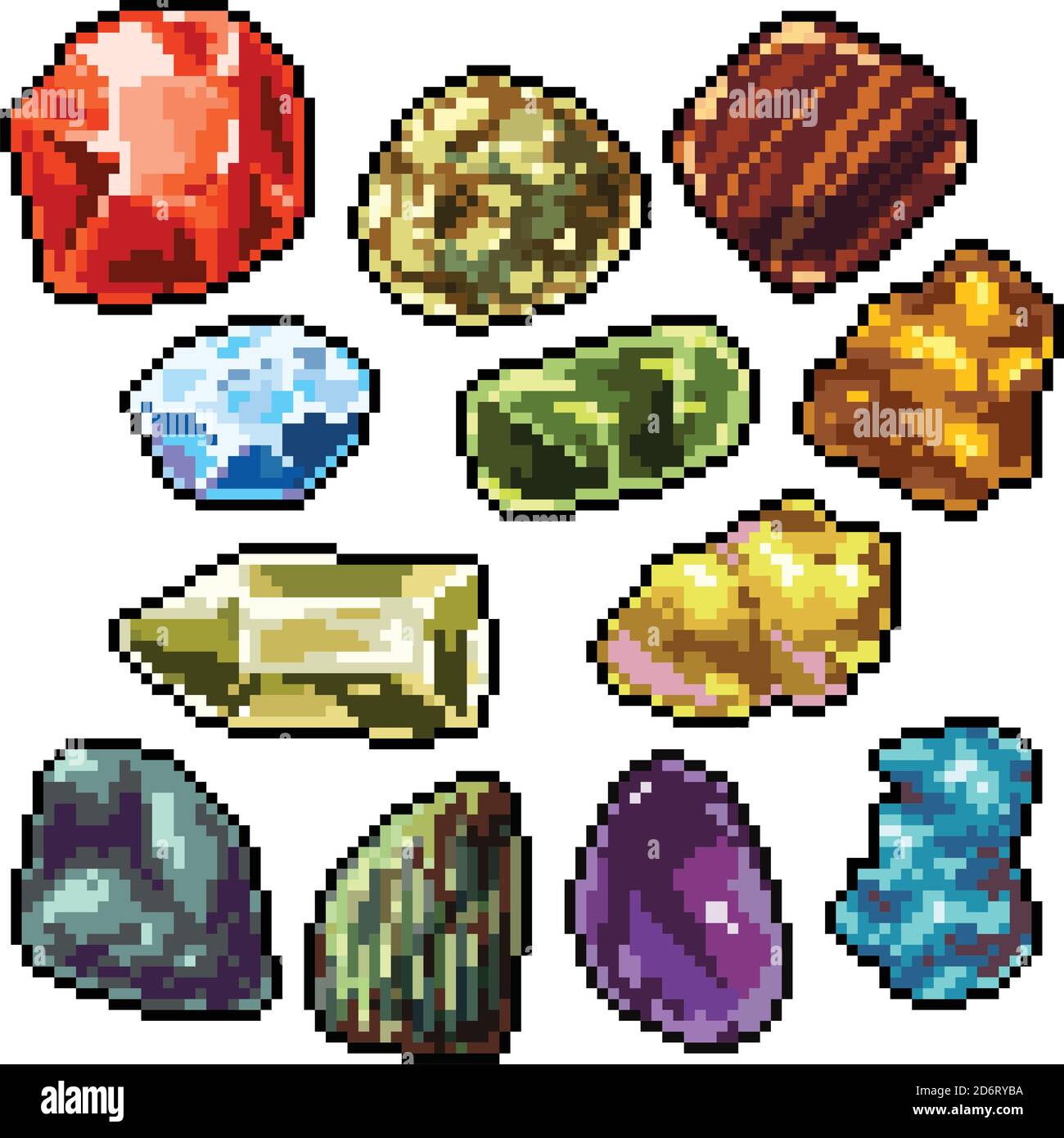 pixel art set isolated colorful gemstone Stock Vector