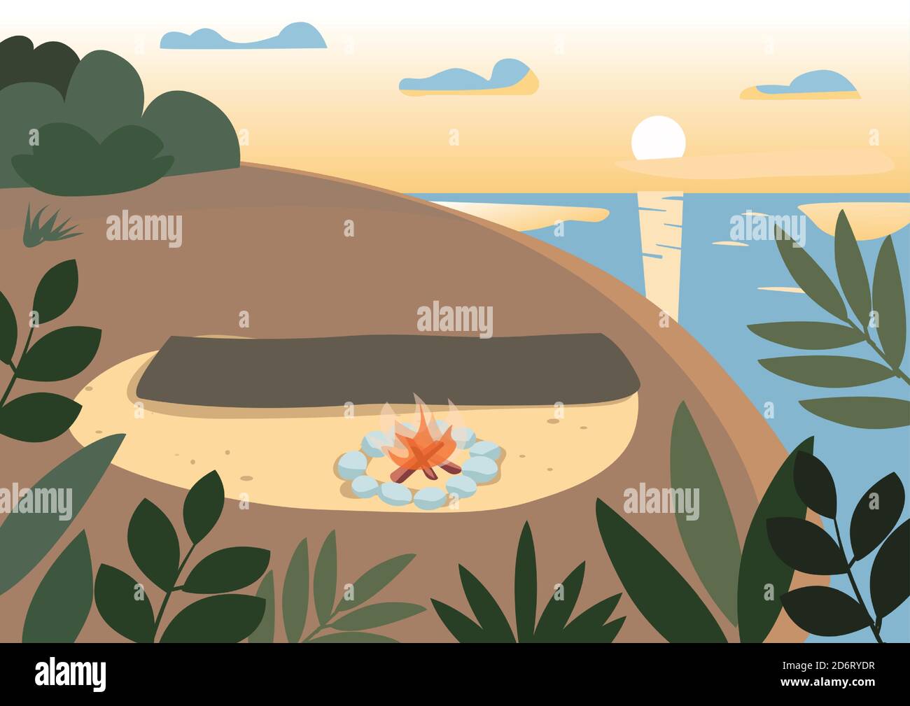 Beach at night flat color vector illustration Stock Vector Image & Art ...