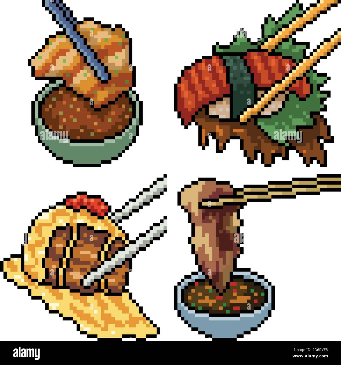 pixel art set isolated asian chopstick food Stock Vector