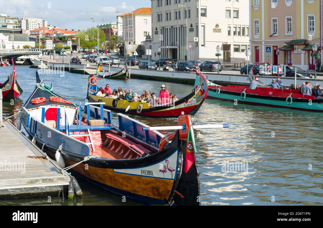 Traditional Moliceiro Boats, Canal Central.  Aveiro. Because of the many channels Aveiro is called the venice of Portugal. Europe, Southern Europe, Po Stock Photo