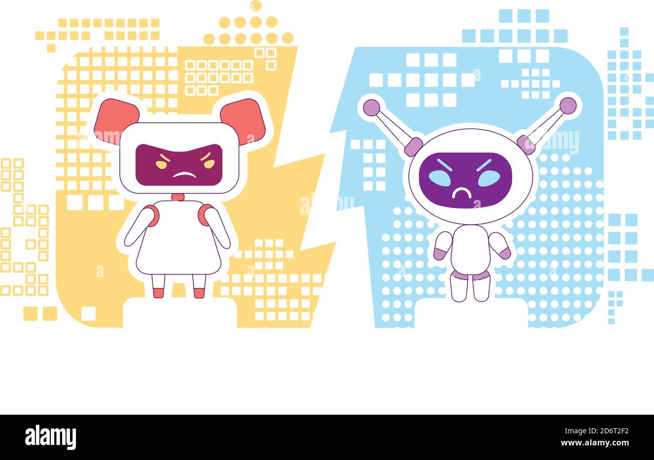 Good and bad bots thin line concept vector illustration Stock Vector