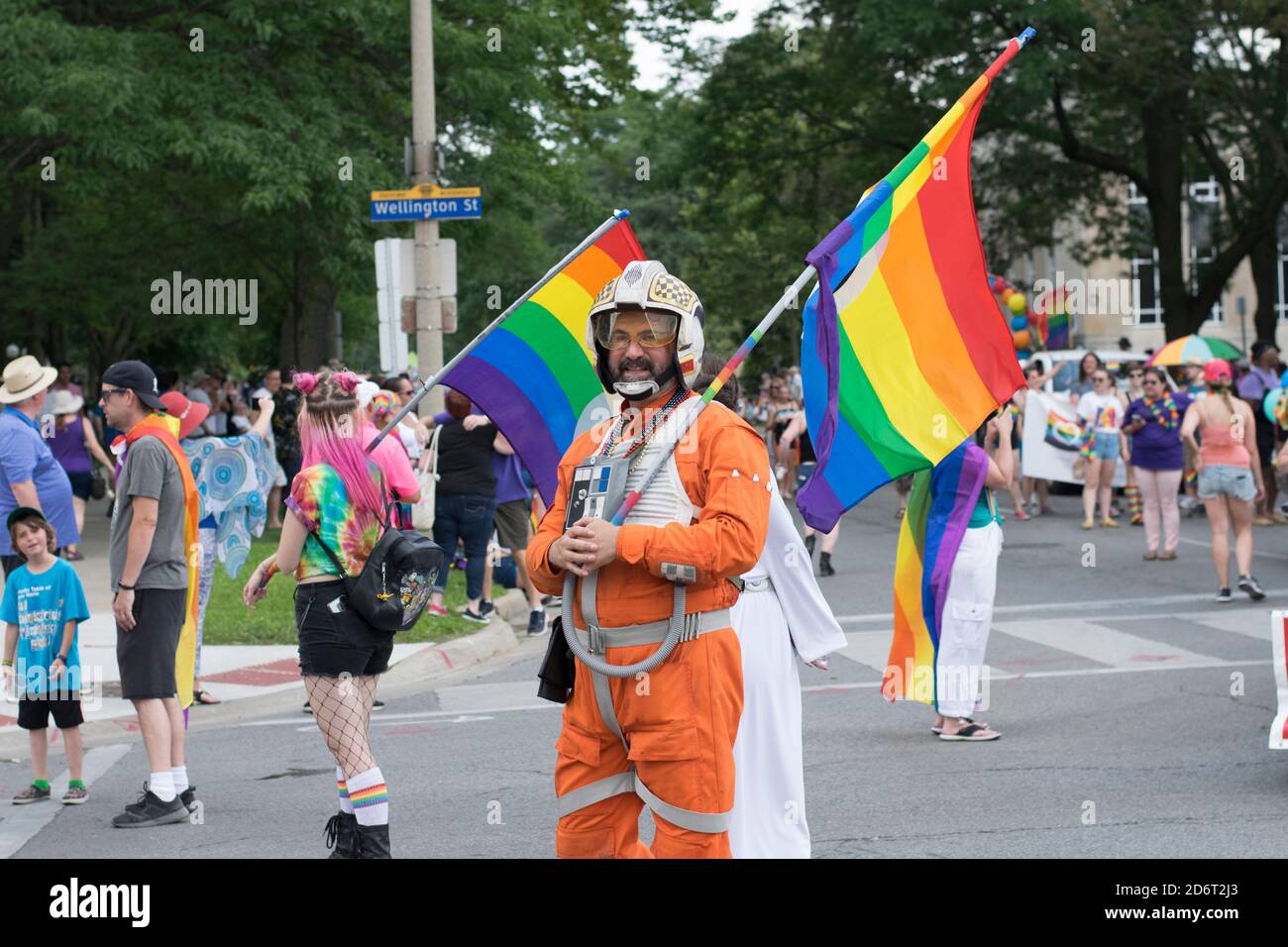 The annual Pride Parade Festival in London Ontario in 2018 and 2019 walking from the Western