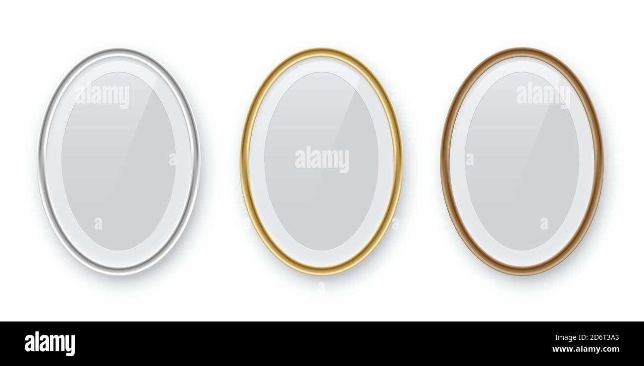 Oval podium frames. Golden, silver and bronze borders isolated on white background. Vector illustration Stock Vector