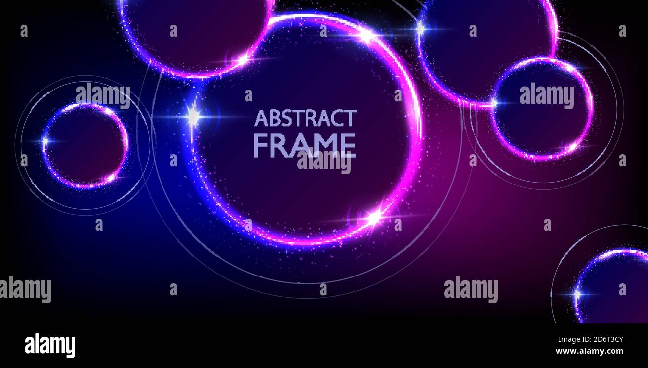 Glowing neon purple and blue circles abstract background. Round lines ...