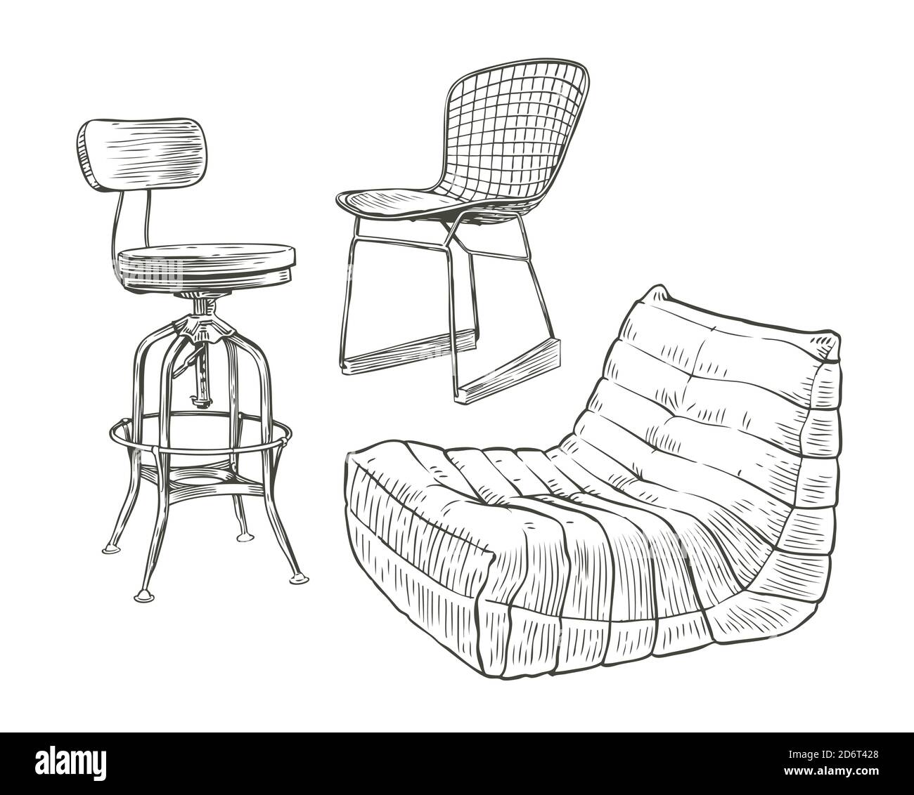 Furniture sketch. Furnishing vintage vector illustration Stock Vector