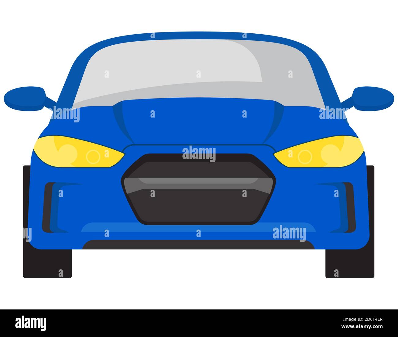 Sedan car front view. Blue automobile in cartoon style. Stock Vector