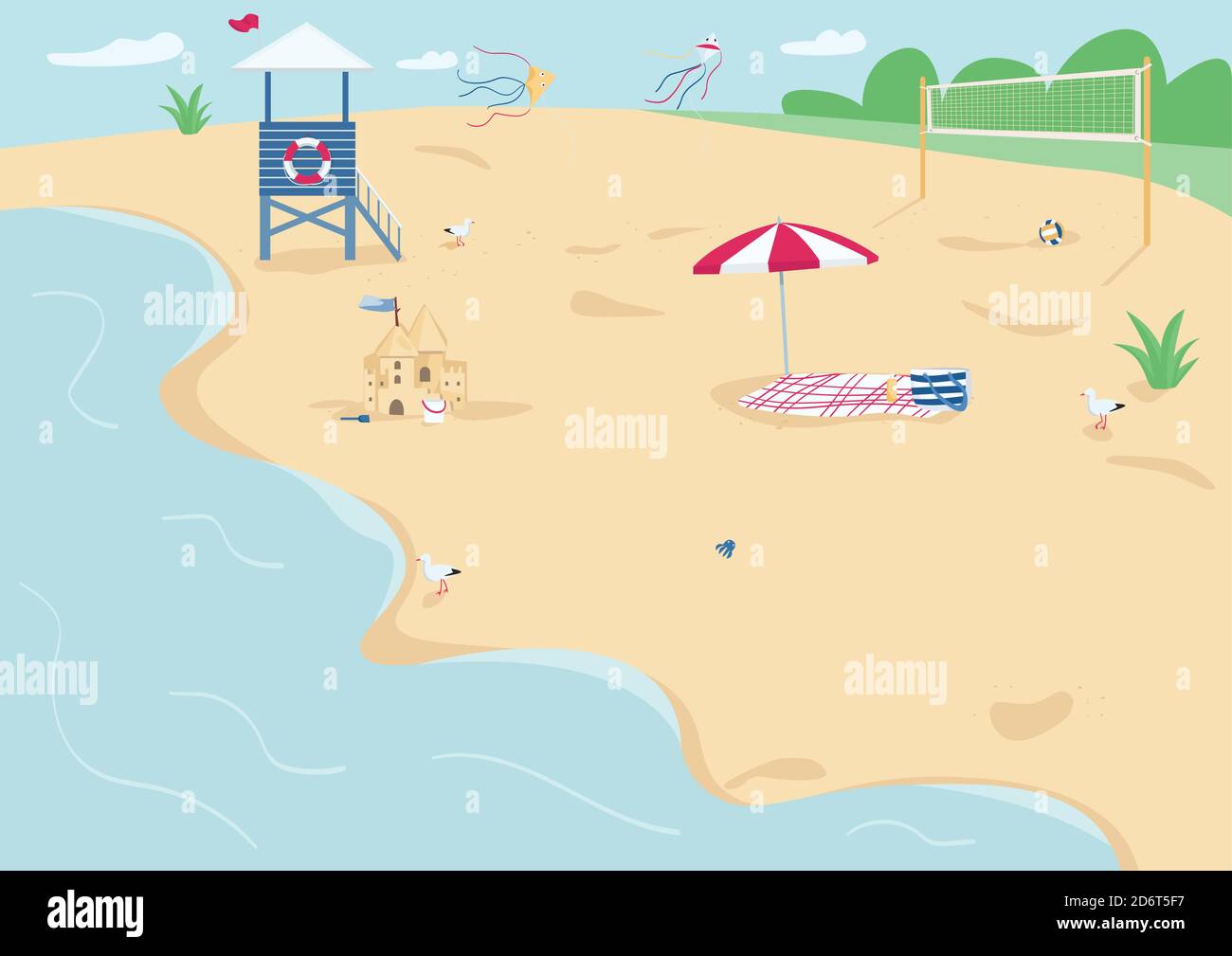 Landscape sandy sea beach people Stock Vector Images - Alamy