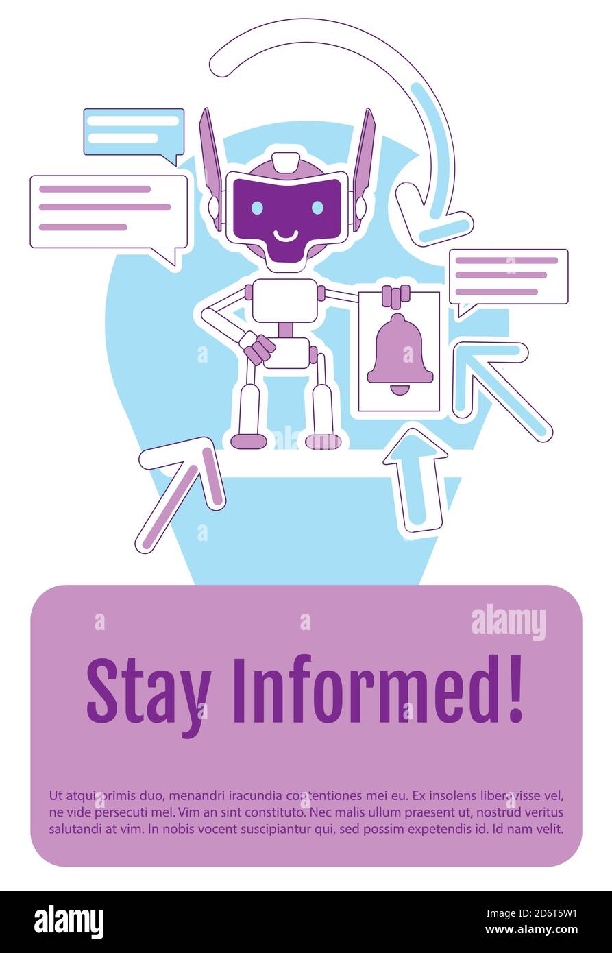 Online notification bot poster flat silhouette vector template Stock Vector