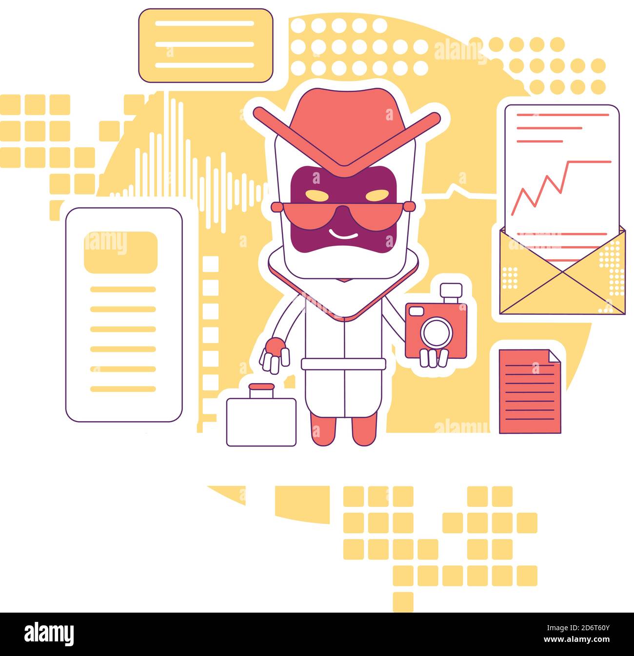 Spying bot thin line concept vector illustration Stock Vector