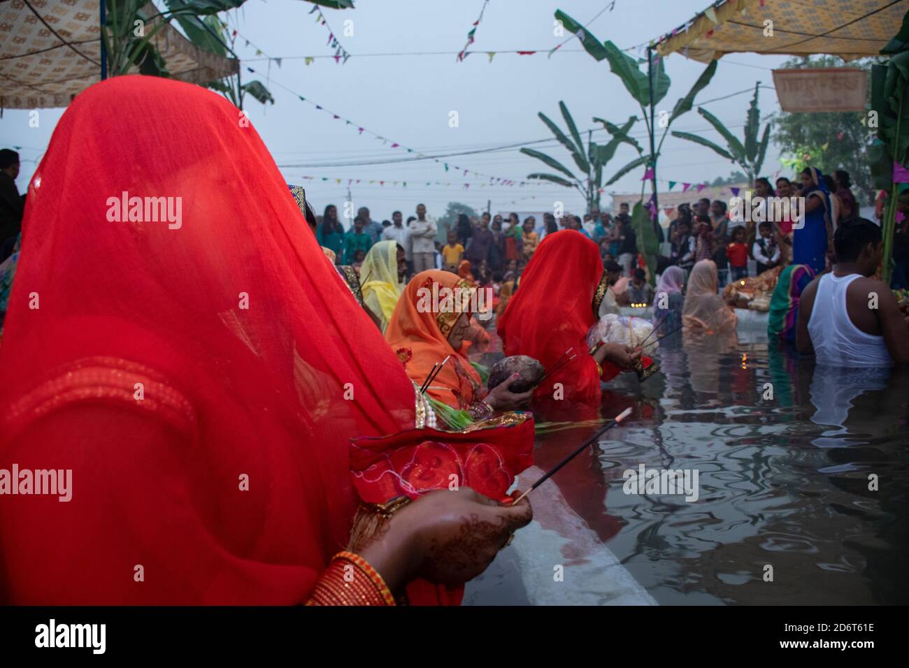 Indian women performing chhath pooja.Chhath is an ancient Hindu Vedic festival.Chhath Parva. Stock Photo
