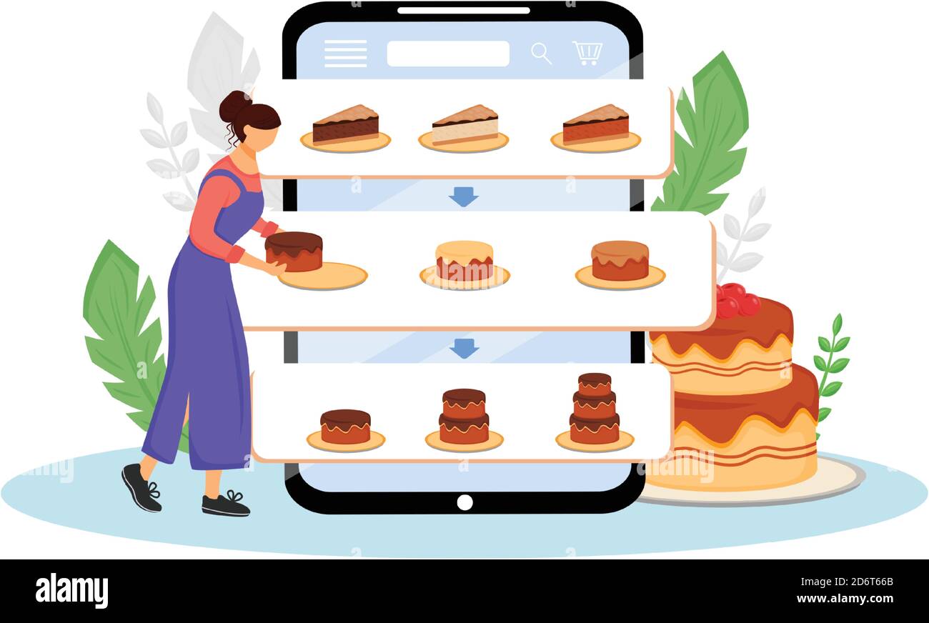 Online cakes ordering flat concept vector illustration Stock Vector