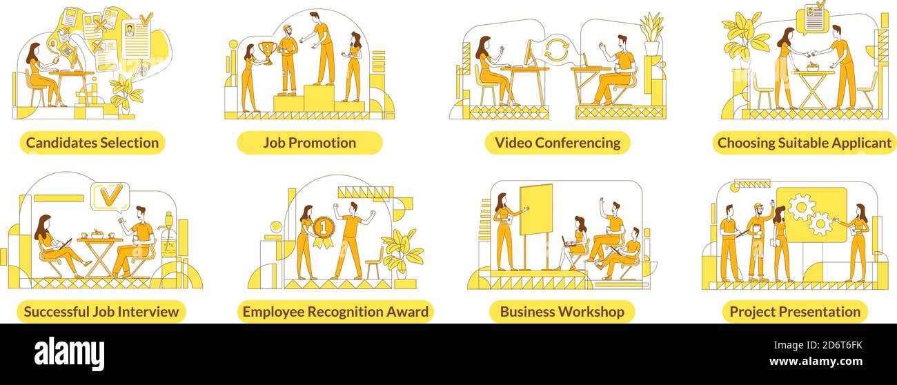 Hiring flat silhouette vector illustrations set Stock Vector
