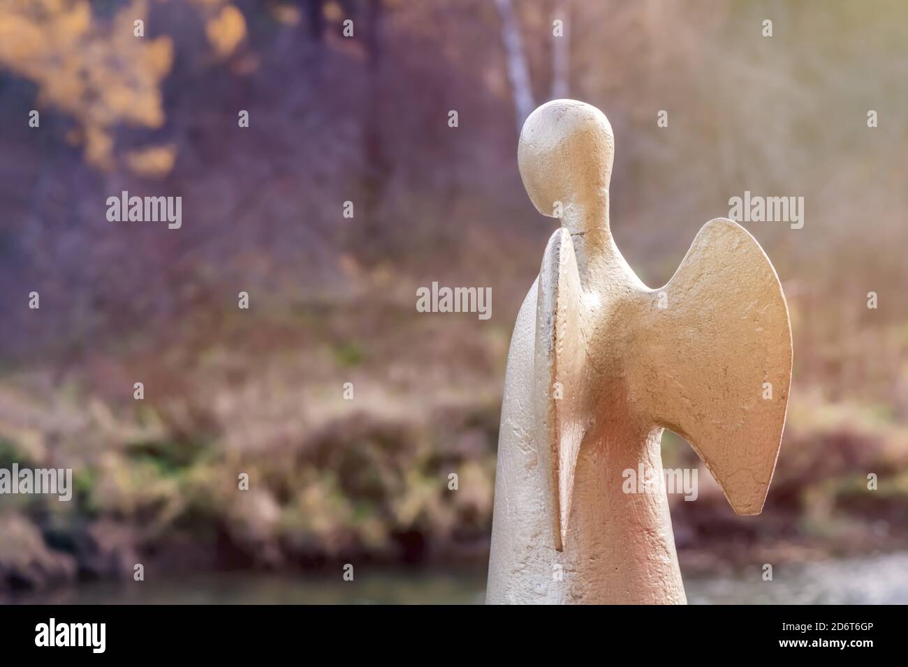 Statue of the angel of one hope. Serga river in Deer streams Stock Photo
