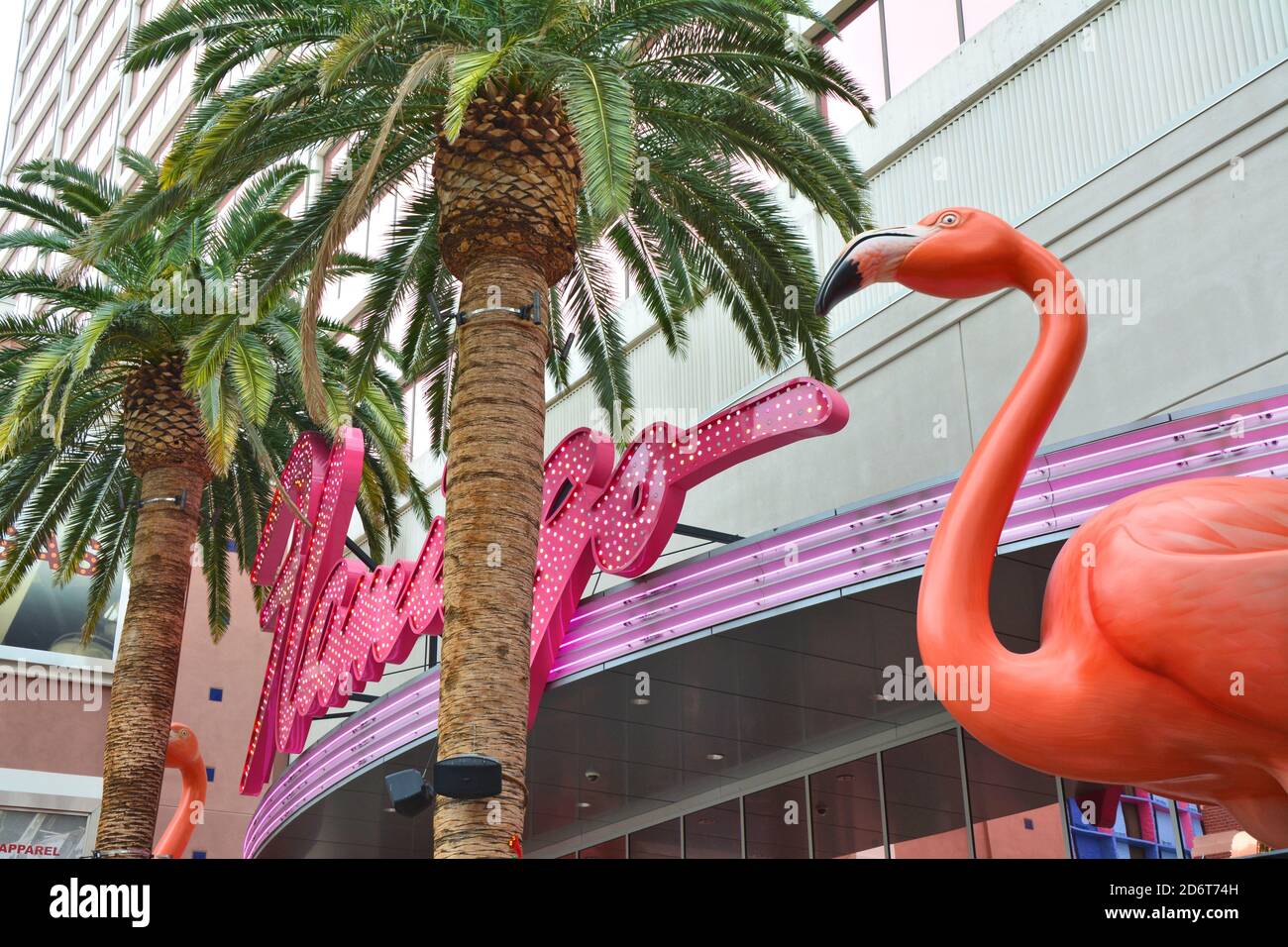 LAS VEGAS, USA - MARCH 21, 2018 : Entrance to the Flamingo Hotel and Casino on Las Vegas Boulevard - The Strip. Linq street side. Stock Photo