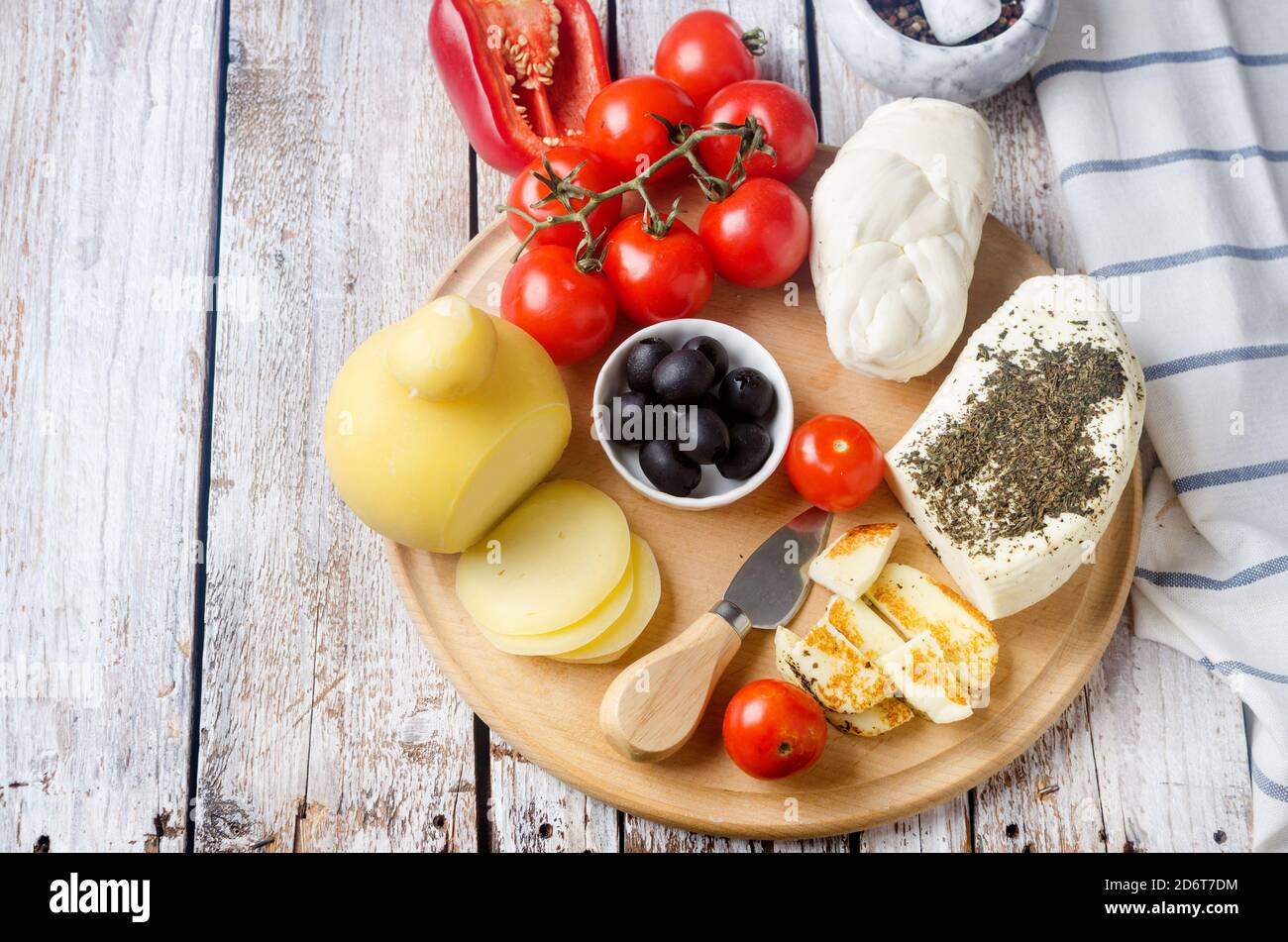 Cheese collection, Italian and Greek cheeses provolone, caciocavallo