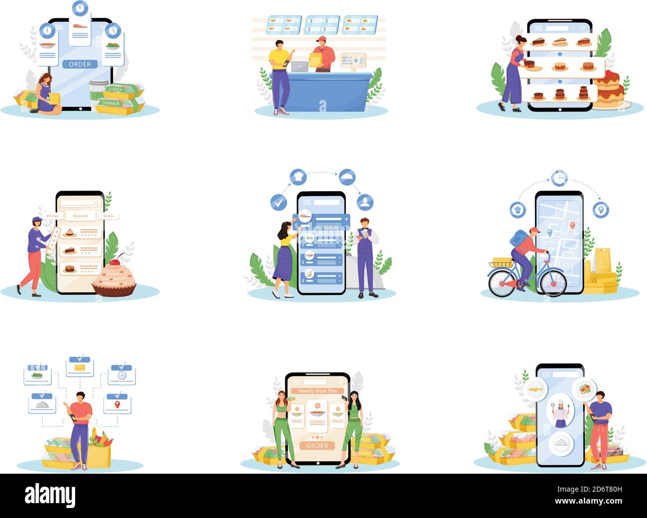 Online food ordering and delivery flat concept vector illustrations set ...