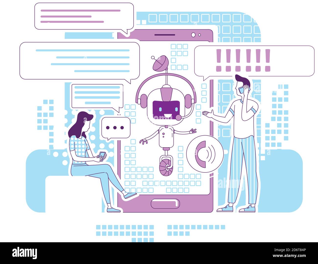 Chatbot app thin line concept vector illustration Stock Vector