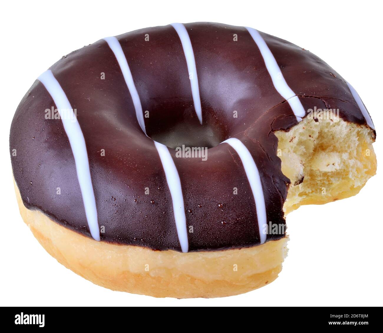 Bitten chocolate glazed donut top view isolated white background Stock ...
