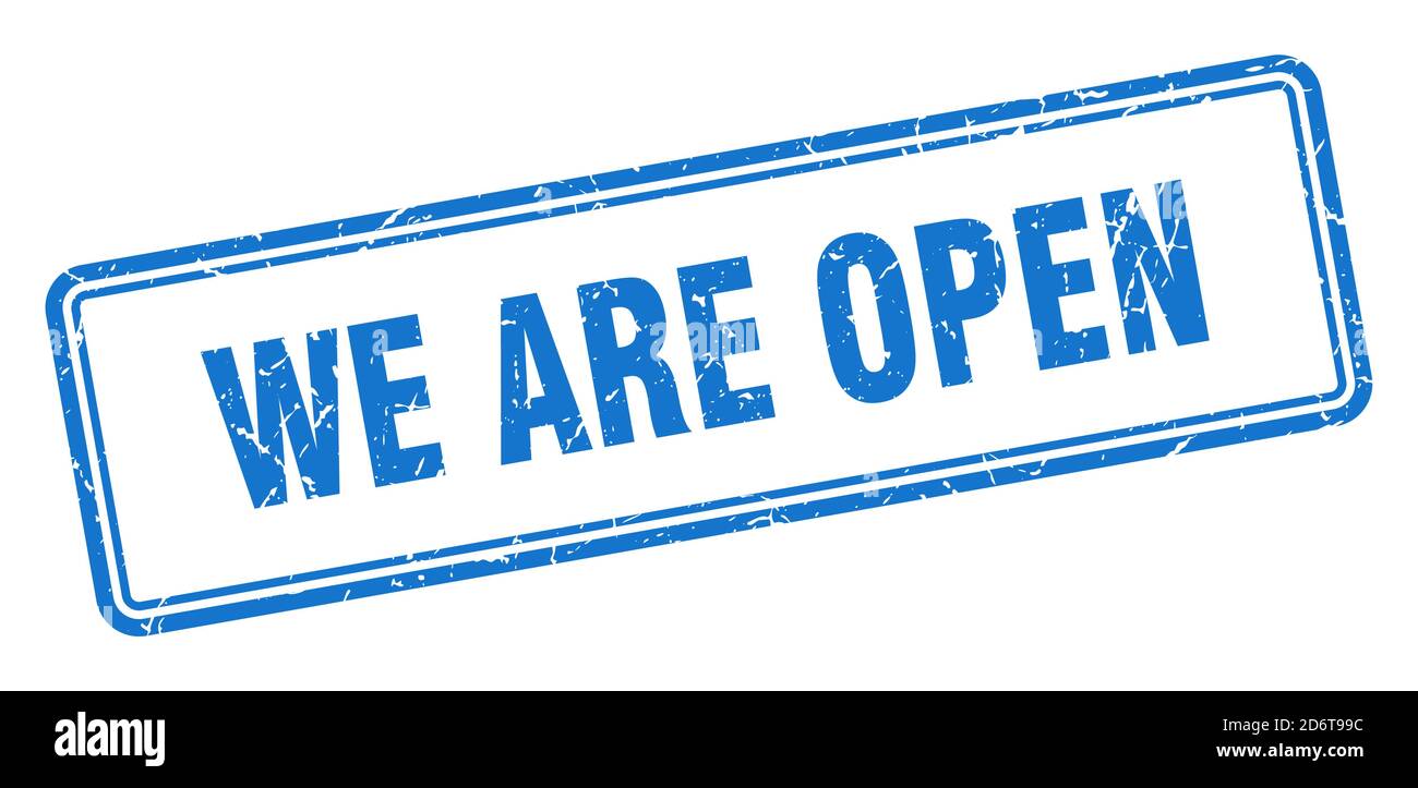 we are open stamp. square grunge sign isolated on white background ...