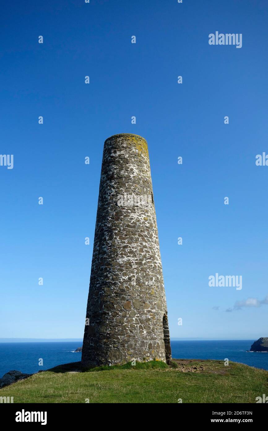 Day Mark or Daymark Daylight Maritime Navigation Beacon, Stepper Point, North Cornwall, England, UK in September Stock Photo