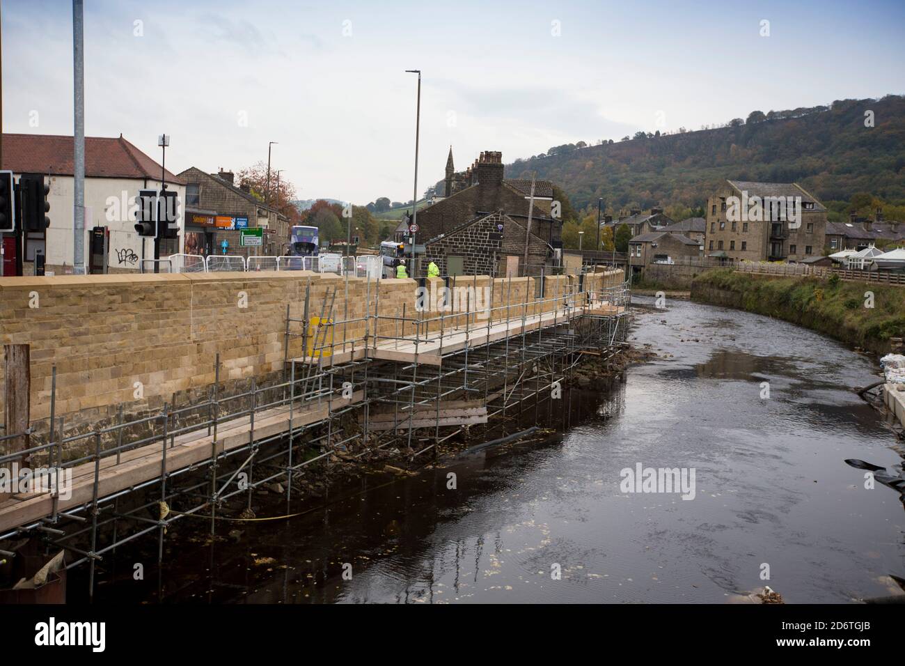 Flood defence work in Mytholmroyd, near Hebden Bridge, in West ...