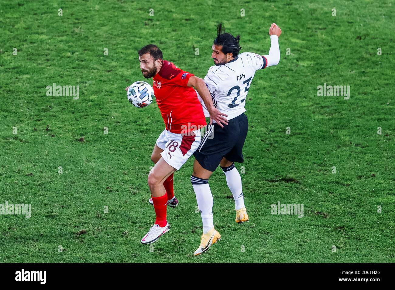 Emre Can (Germany, ri.) jumps for a header against Admir Mehmedi (Suisse) football Germany vs Susisse Stock Photo