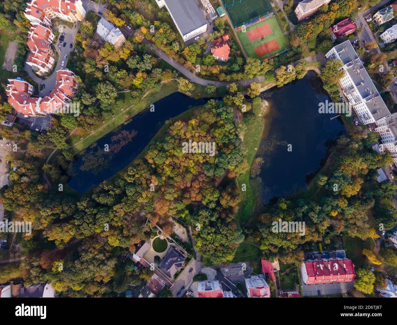 aerial view of autumn park with lake Stock Photo - Alamy