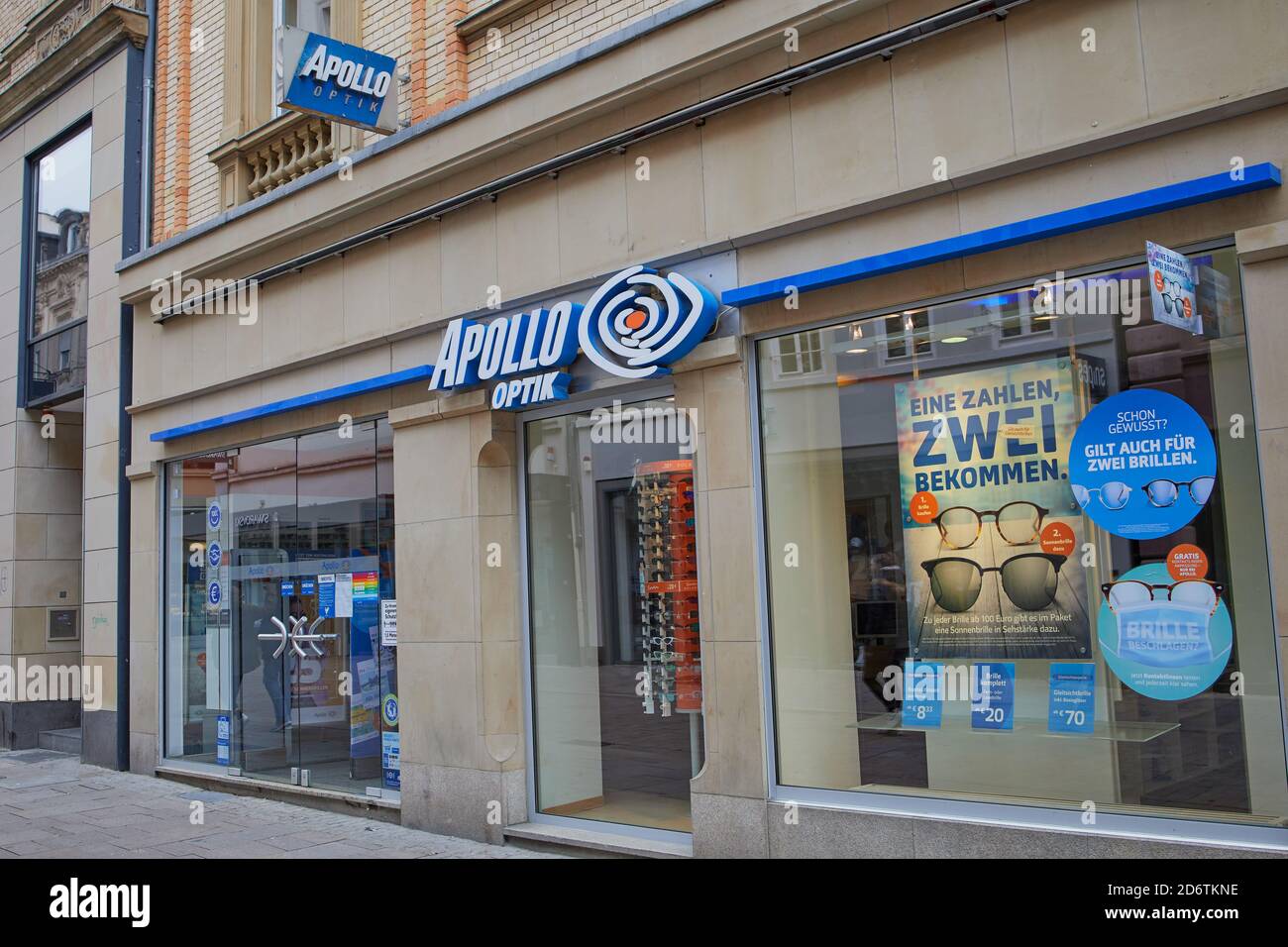 Wiesbaden ,Germany - October 18,2020: Apollo-Optik store front in Wiesbaden. Apollo-Optik is a German optician company focusing on retail eyewear. Stock Photo