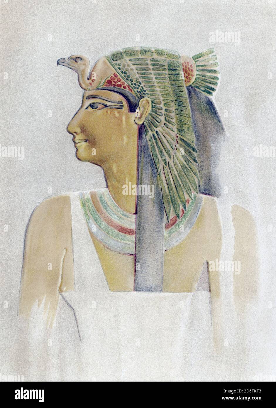 Senseneb, mother of Pharaoh Thutmose I of the early New Kingdom.   After a copy by archeologist Howard Carter of a painted relief from Deir el-Bahri, used in the book The Tomb of Hatshopsitu by Theodore M. Davis, published in London, 1906. Stock Photo