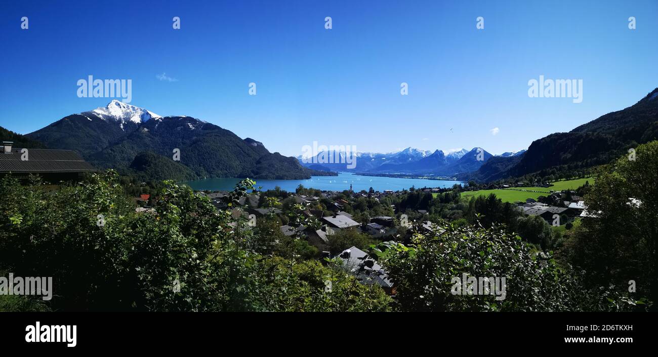 Lake side in Austria, Fuschl am See early autumn Stock Photo