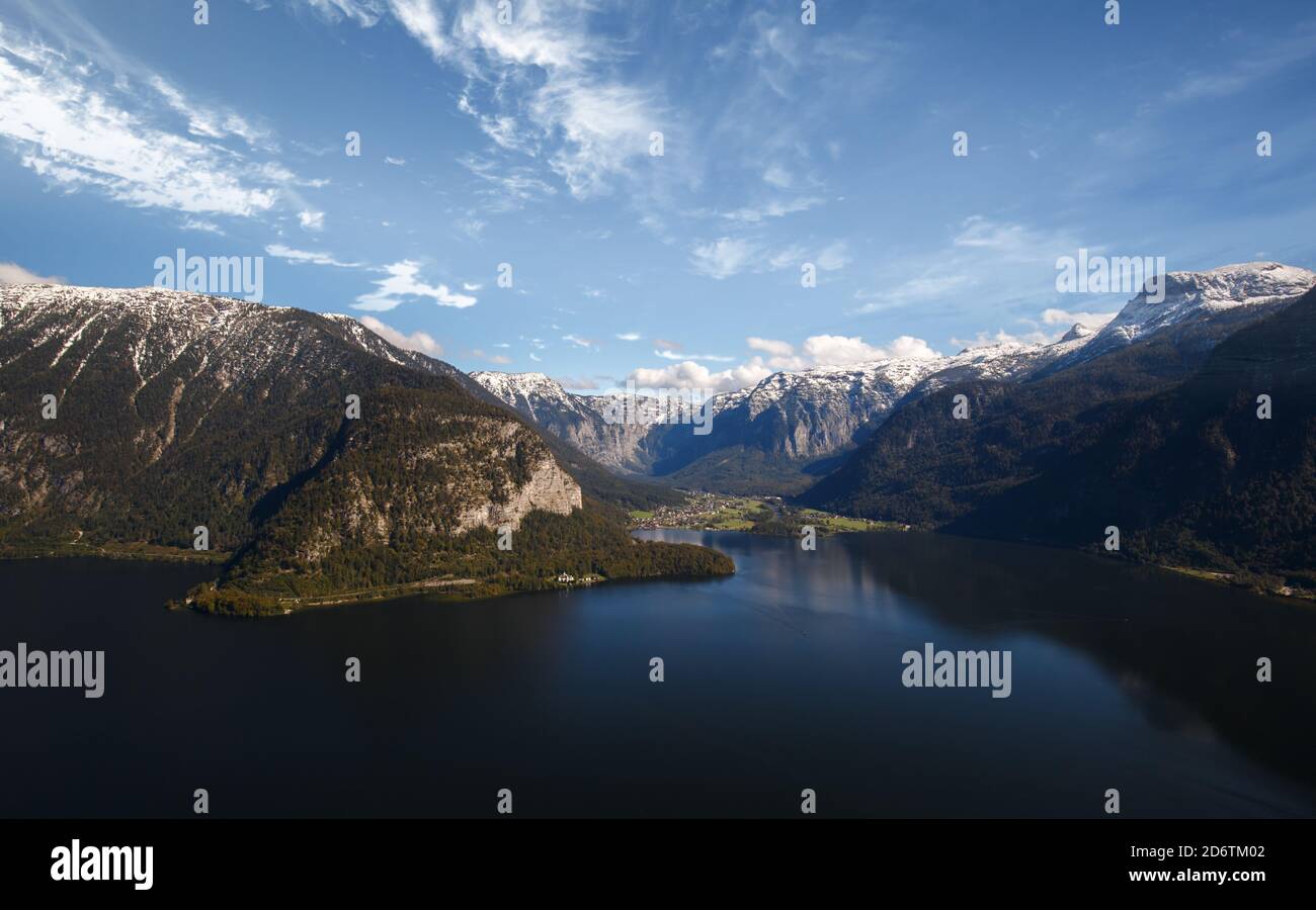 Lakeside in Austria, Hallstatt historical little village, view from the mountain Stock Photo