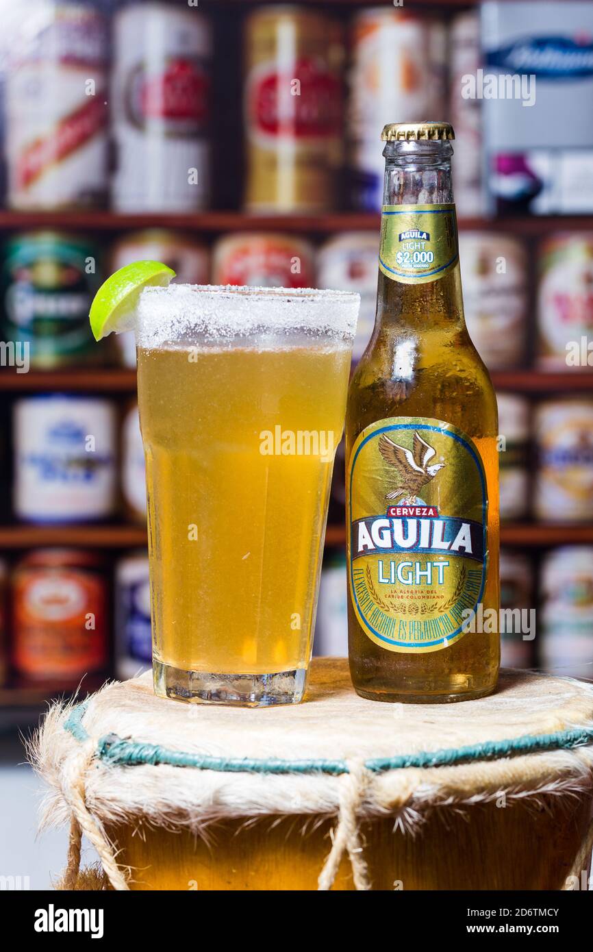 CúCUTA, COLOMBIA - Mar 24, 2018: Ice cold michelada make out of Colombian  brewed beer Aguila Light Stock Photo - Alamy