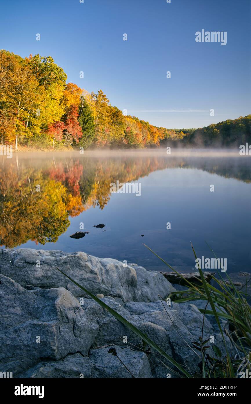 Rose lake at hocking hills state park in ohio during fall. Colorful